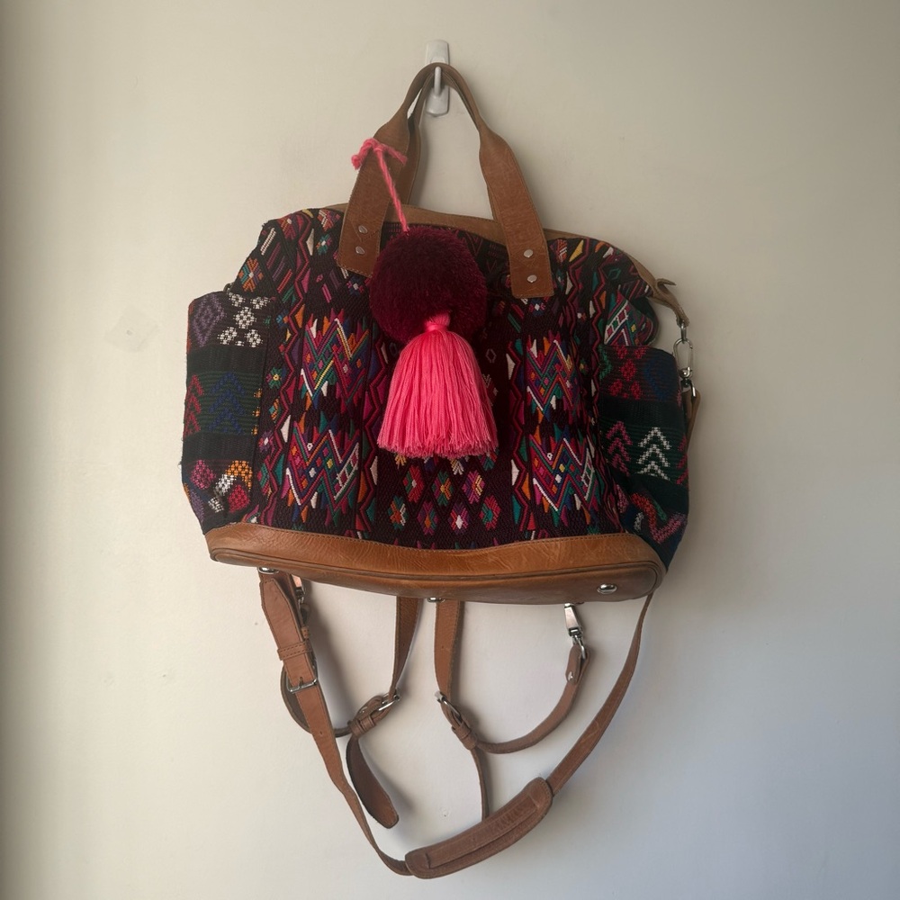 Nena & Co Convertible Leather & Colorful Woven Pattern One Of A Kind Day Bag